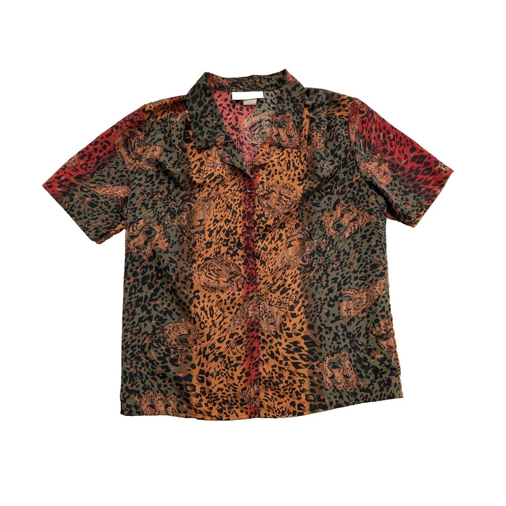 Vintage Truffles Animal Cheetah Print Button Up Blouse Shirt USA 90s Size M